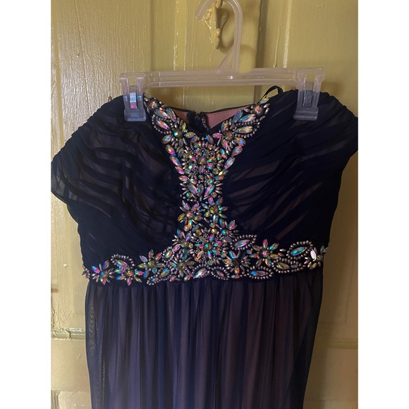 Deb | Navy/Tan Strapless Dress Rhinestone SIZE:14 - Picture 6 of 7